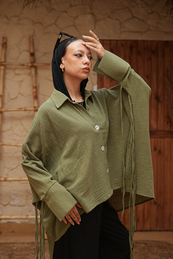 Short Olive Green Fringed Tunic