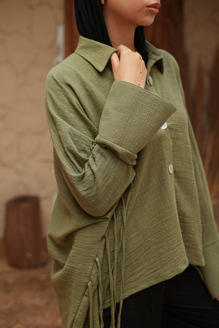 Short Olive Green Fringed Tunic