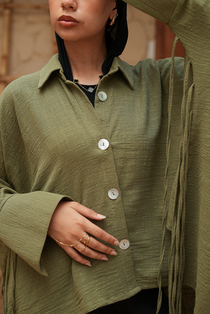 Short Olive Green Fringed Tunic