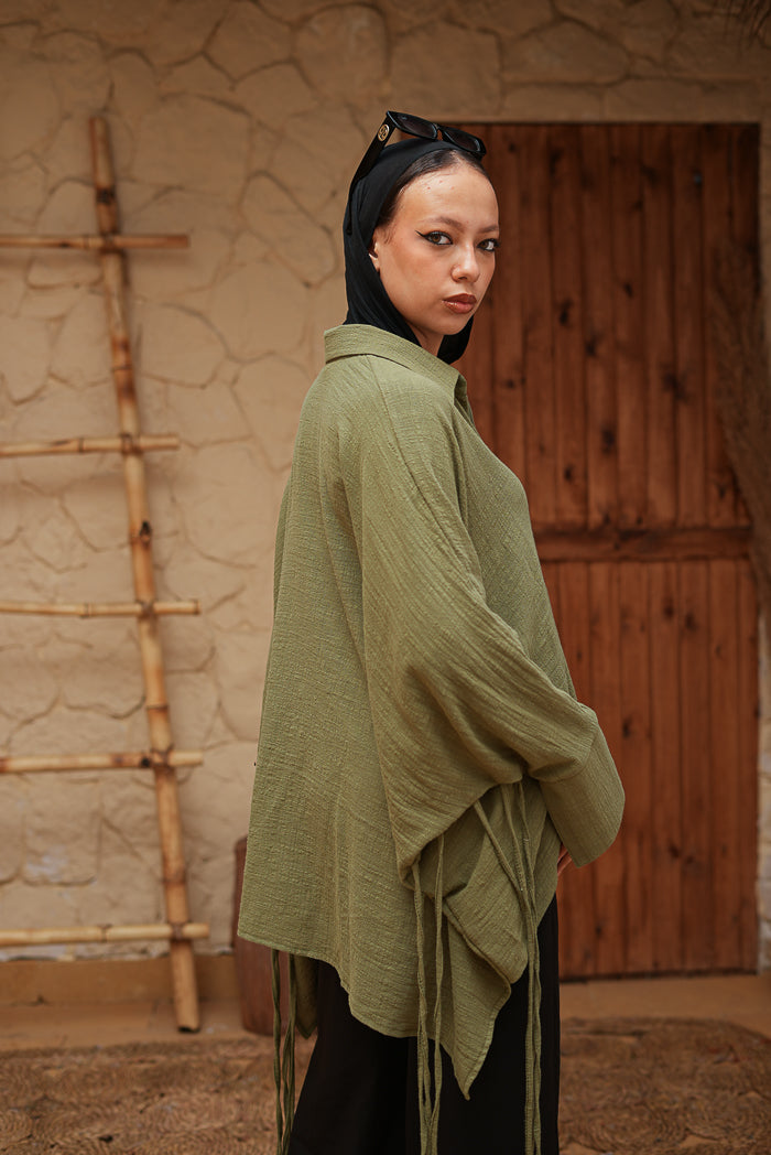 Short Olive Green Fringed Tunic