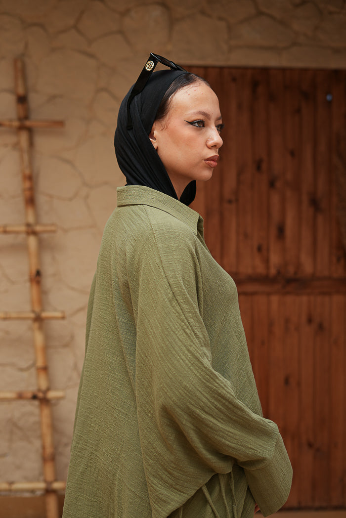 Short Olive Green Fringed Tunic