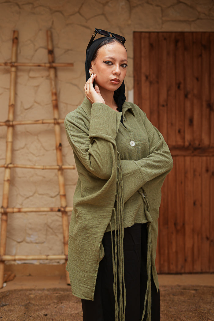 Short Olive Green Fringed Tunic