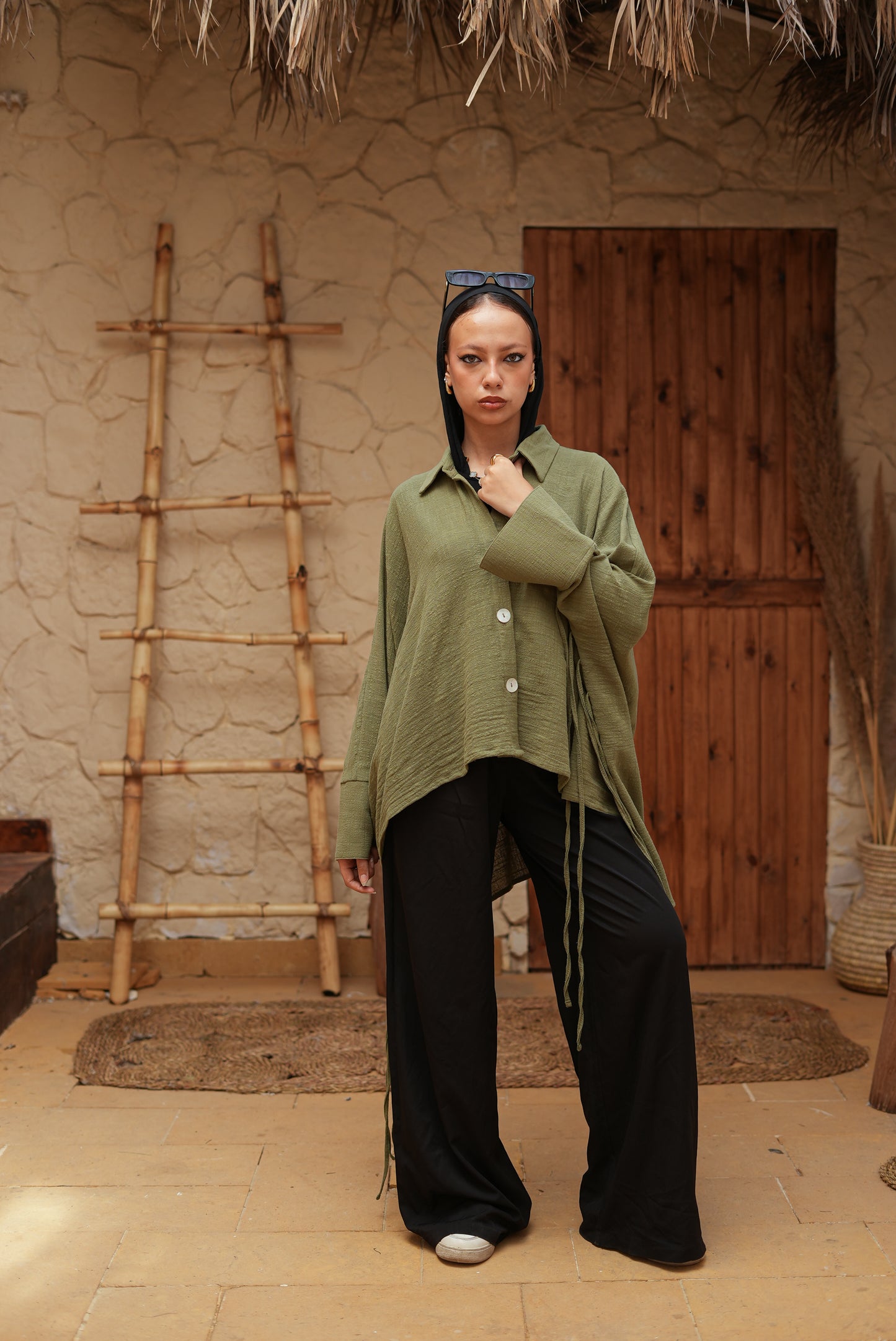 Short Olive Green Fringed Tunic