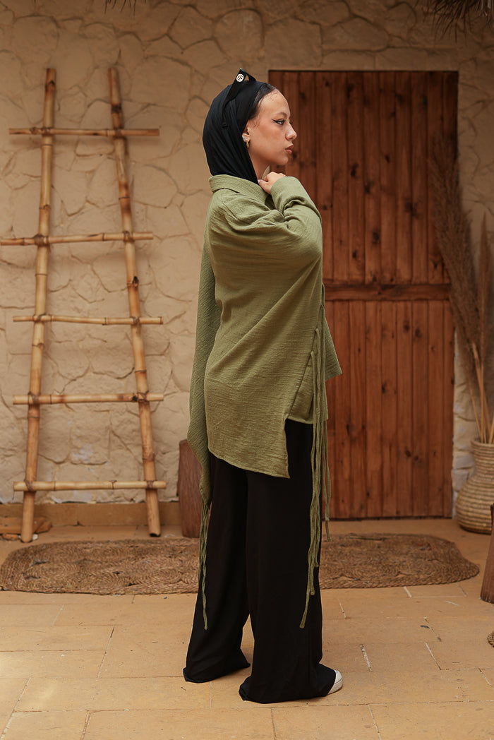 Short Olive Green Fringed Tunic