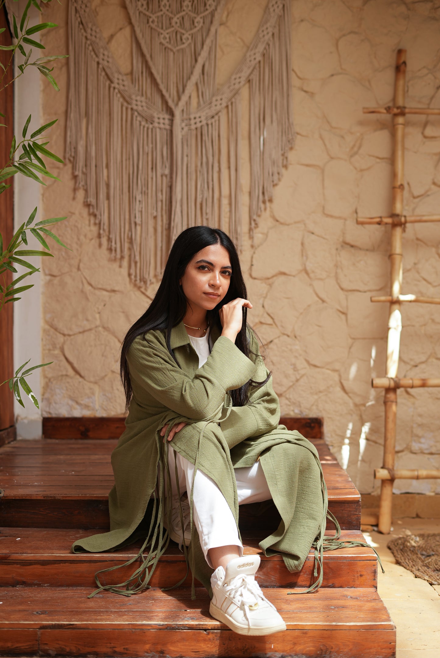 Long Olive Green Fringed Tunic