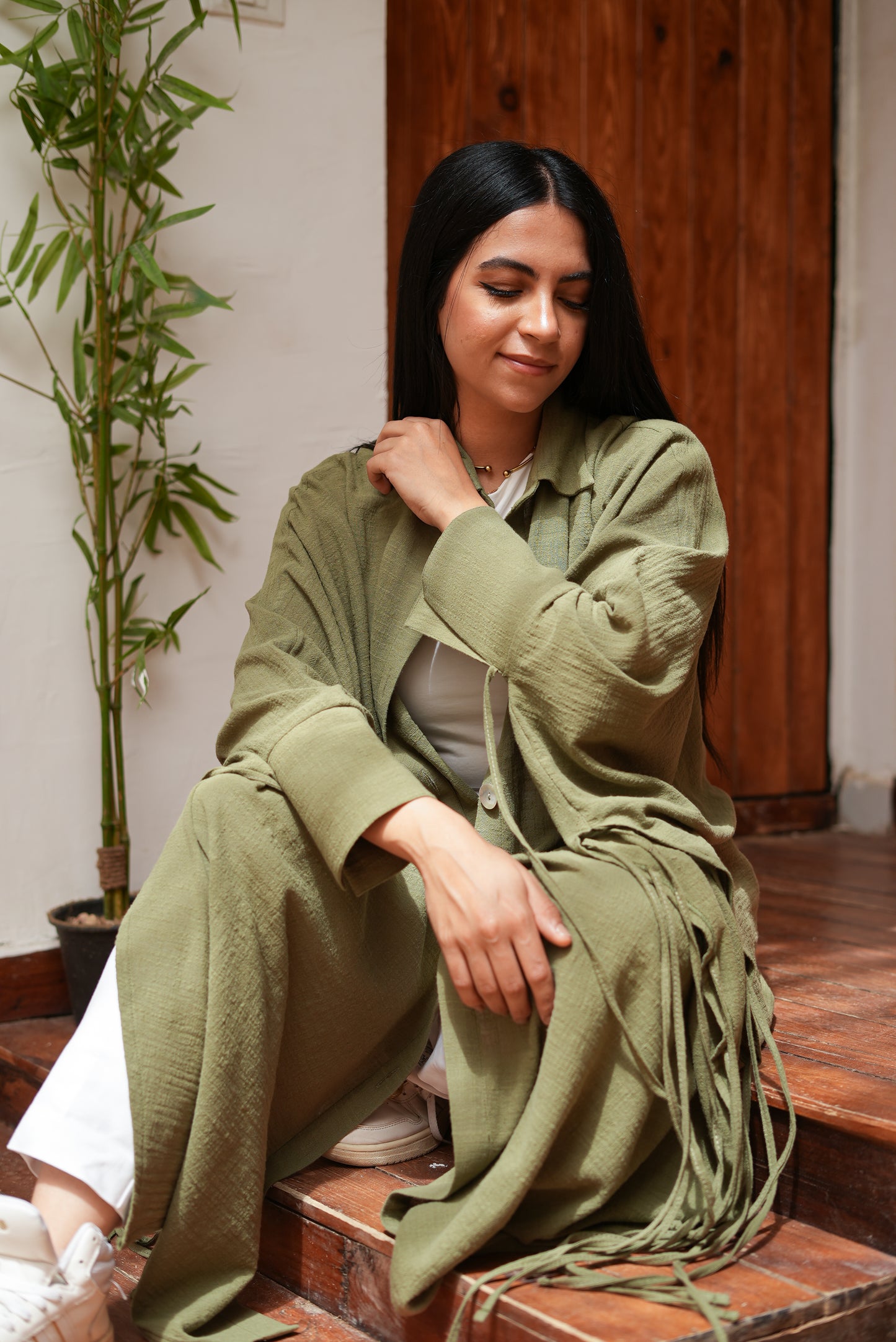 Long Olive Green Fringed Tunic