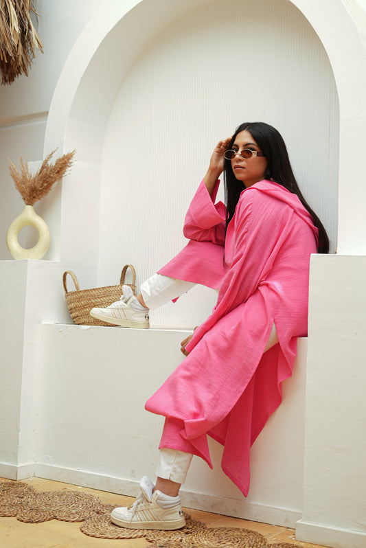Hot Pink Hooded Kimono
