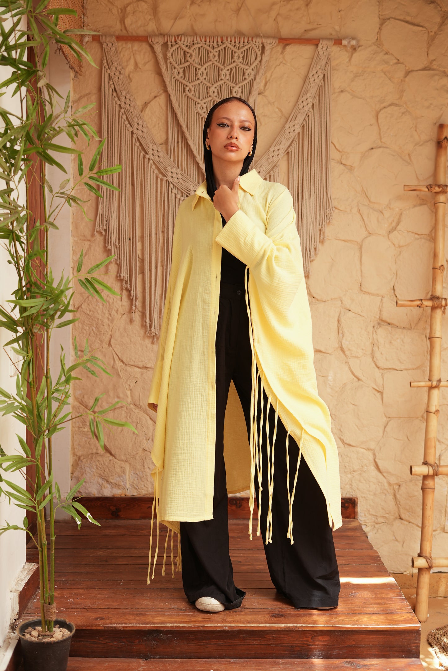 Long Butter Yellow Fringed Tunic
