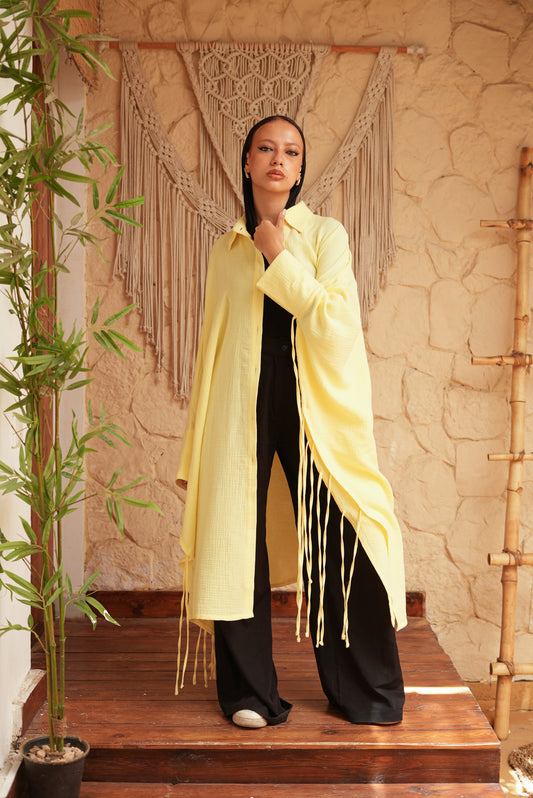 Long Butter Yellow Fringed Tunic