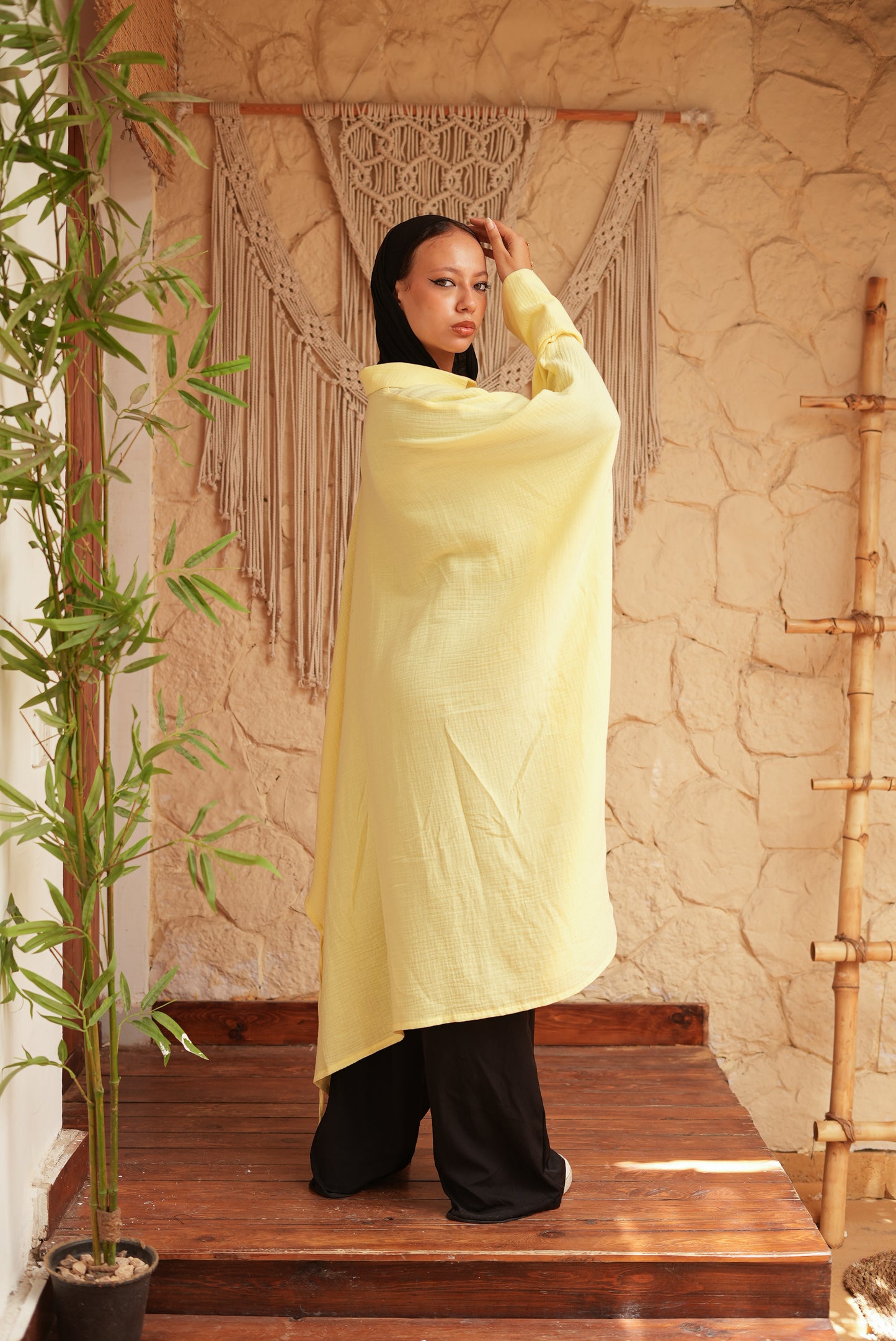 Long Butter Yellow Fringed Tunic