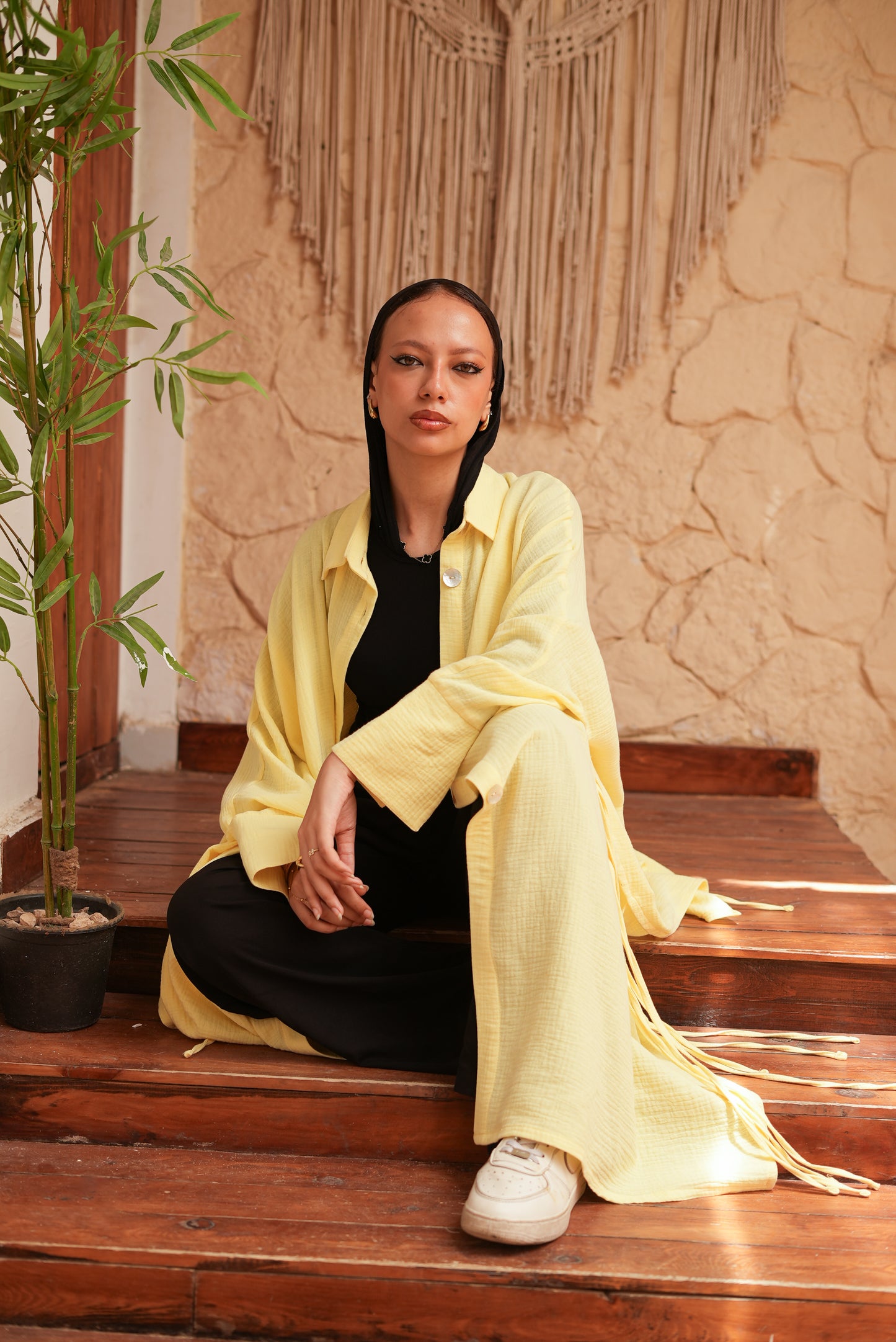 Long Butter Yellow Fringed Tunic