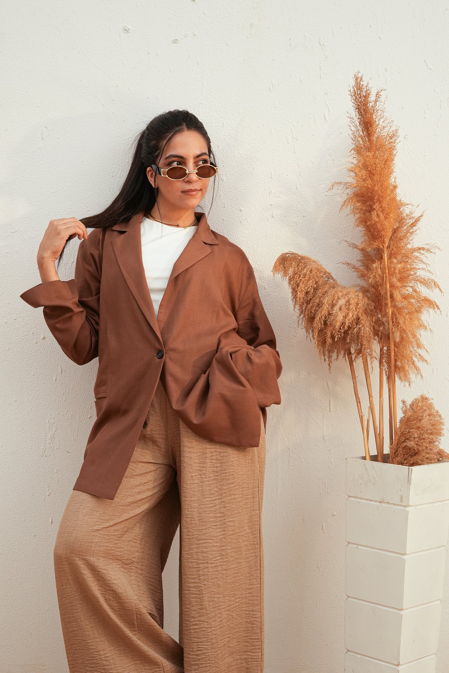 Pure linen warm beige blazer