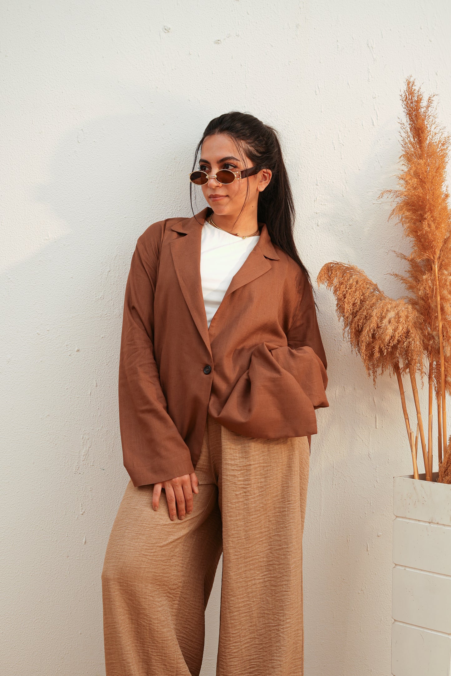 Pure linen warm beige blazer