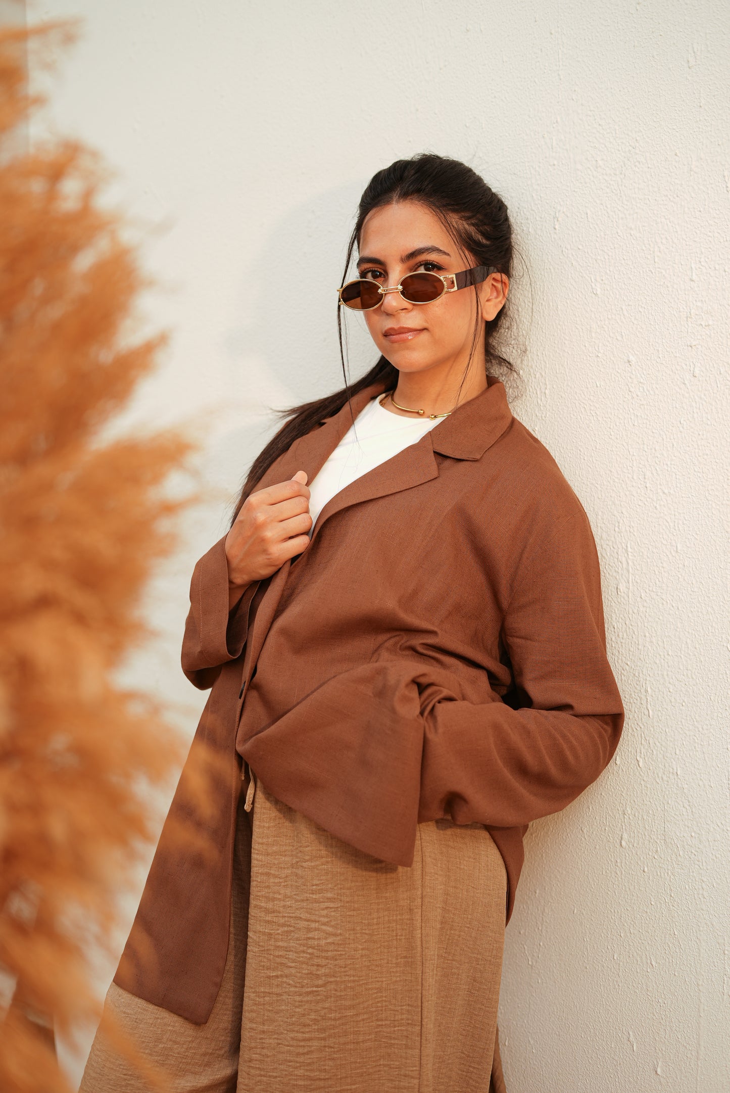 Pure linen warm beige blazer