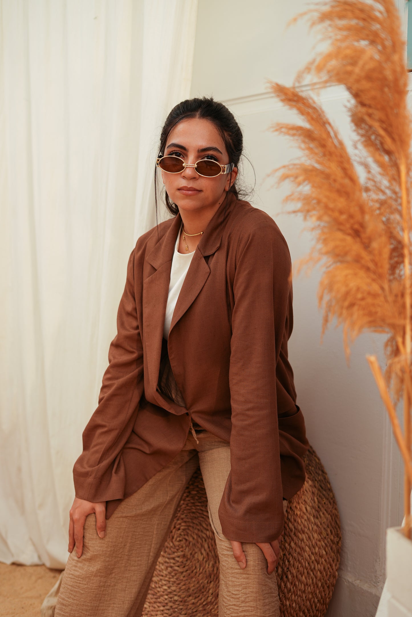 Pure linen warm beige blazer