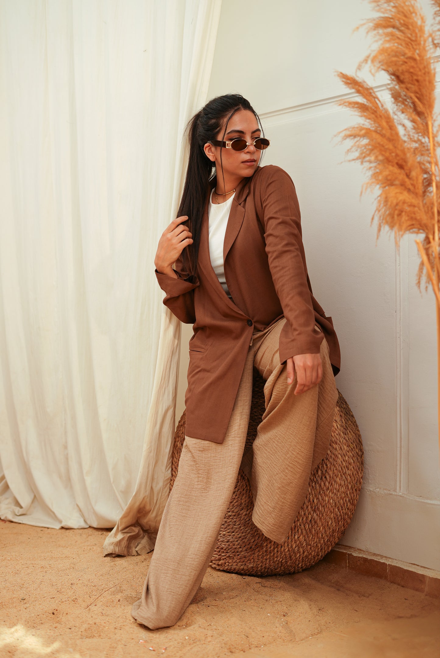 Pure linen warm beige blazer