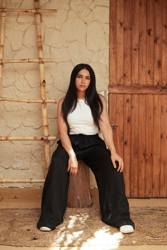 Boho Black Wide-Leg Pants