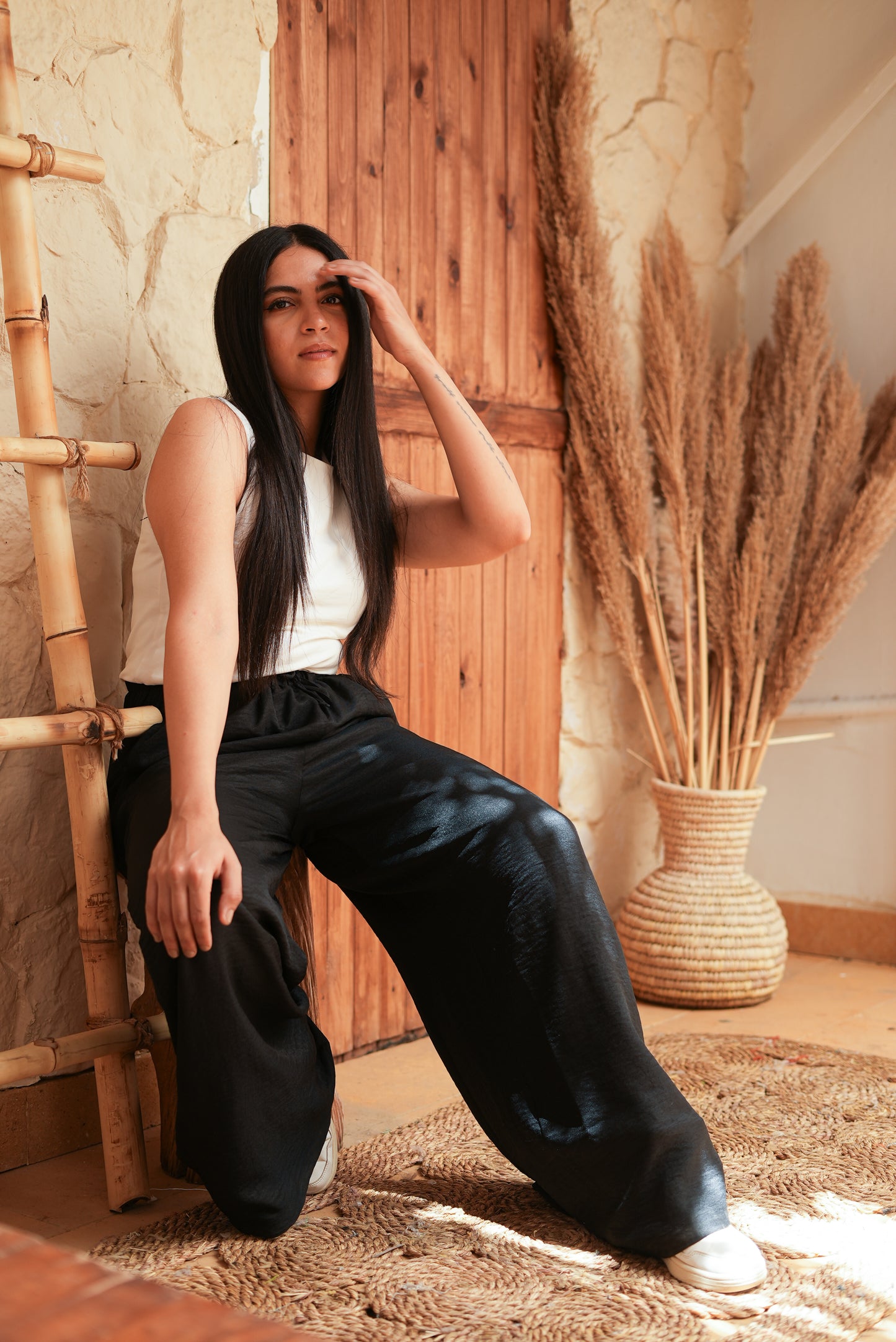Boho Black Wide-Leg Pants