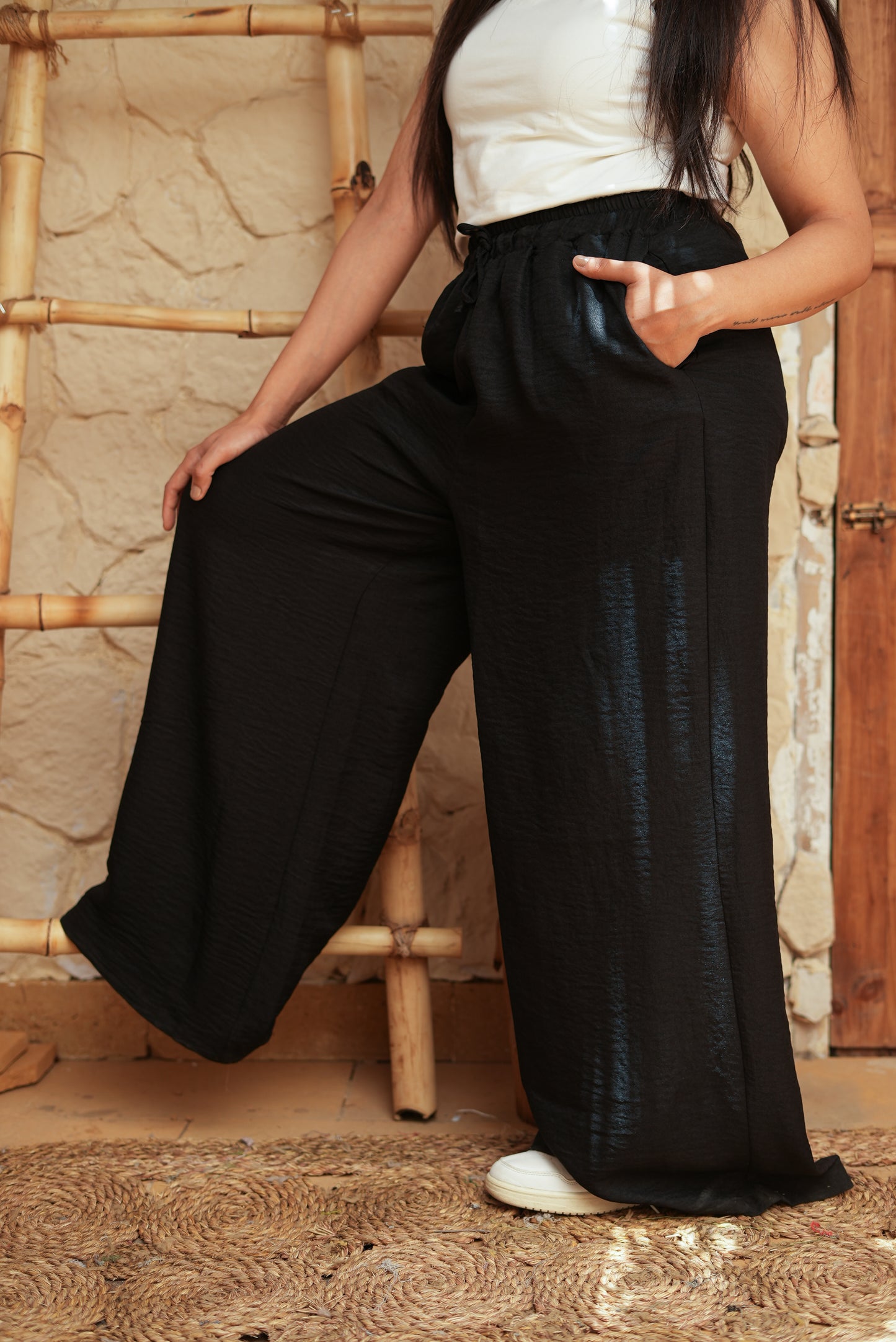 Boho Black Wide-Leg Pants