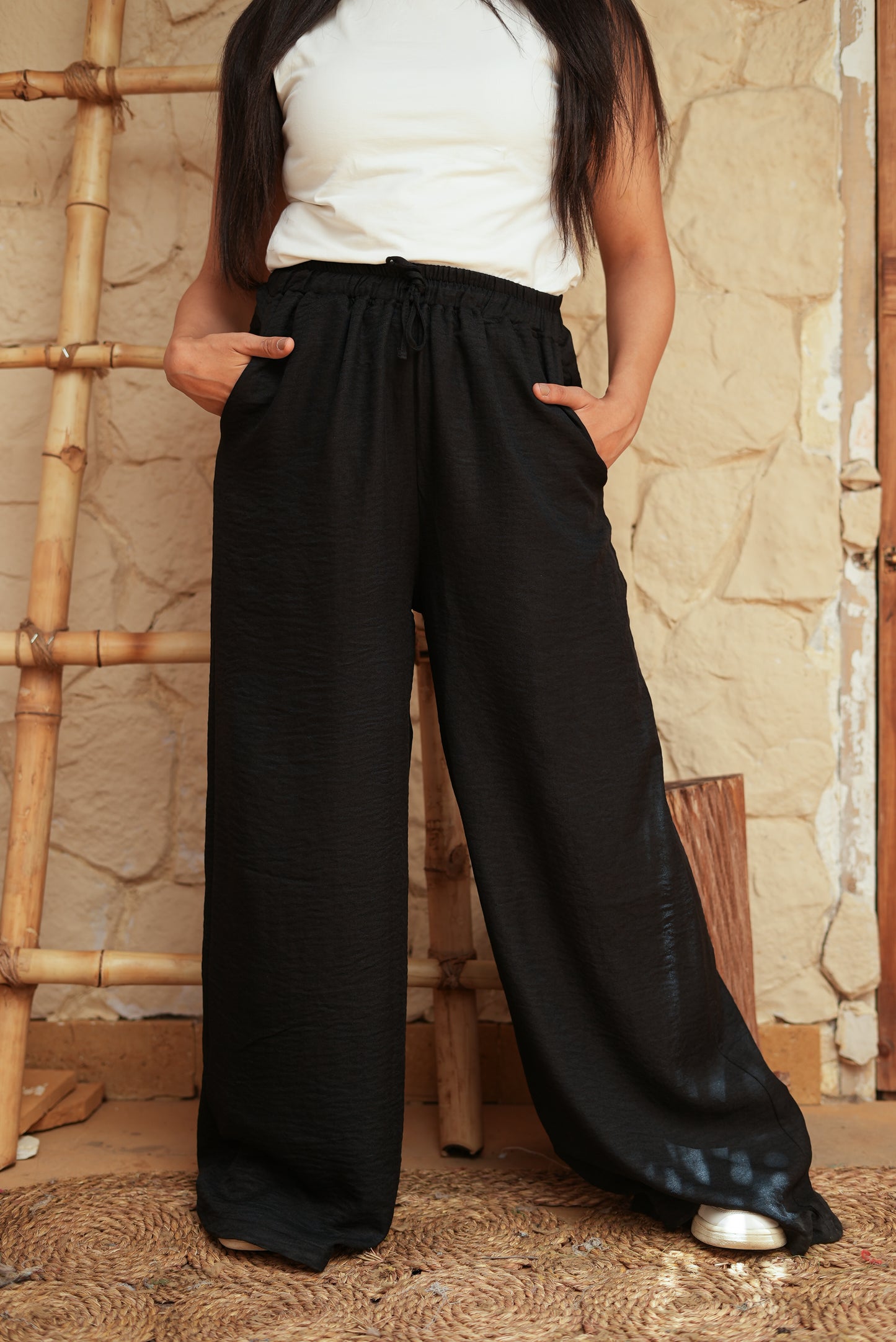 Boho Black Wide-Leg Pants