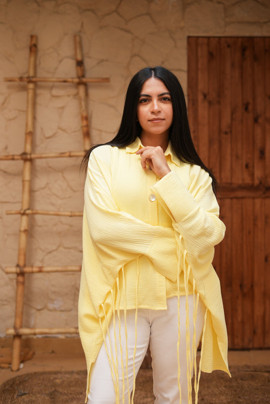 Short Butter Yellow Fringed Tunic