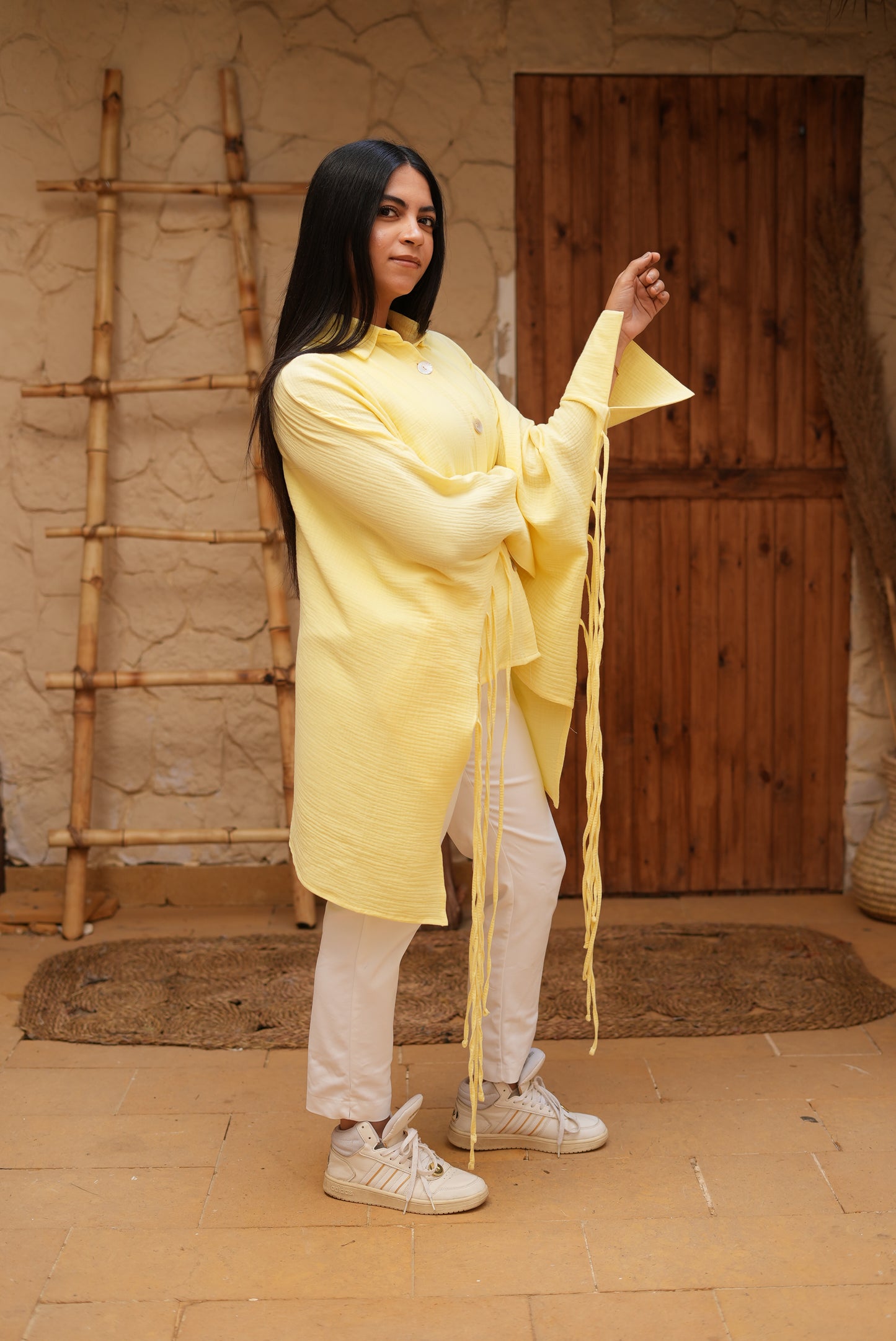 Short Butter Yellow Fringed Tunic