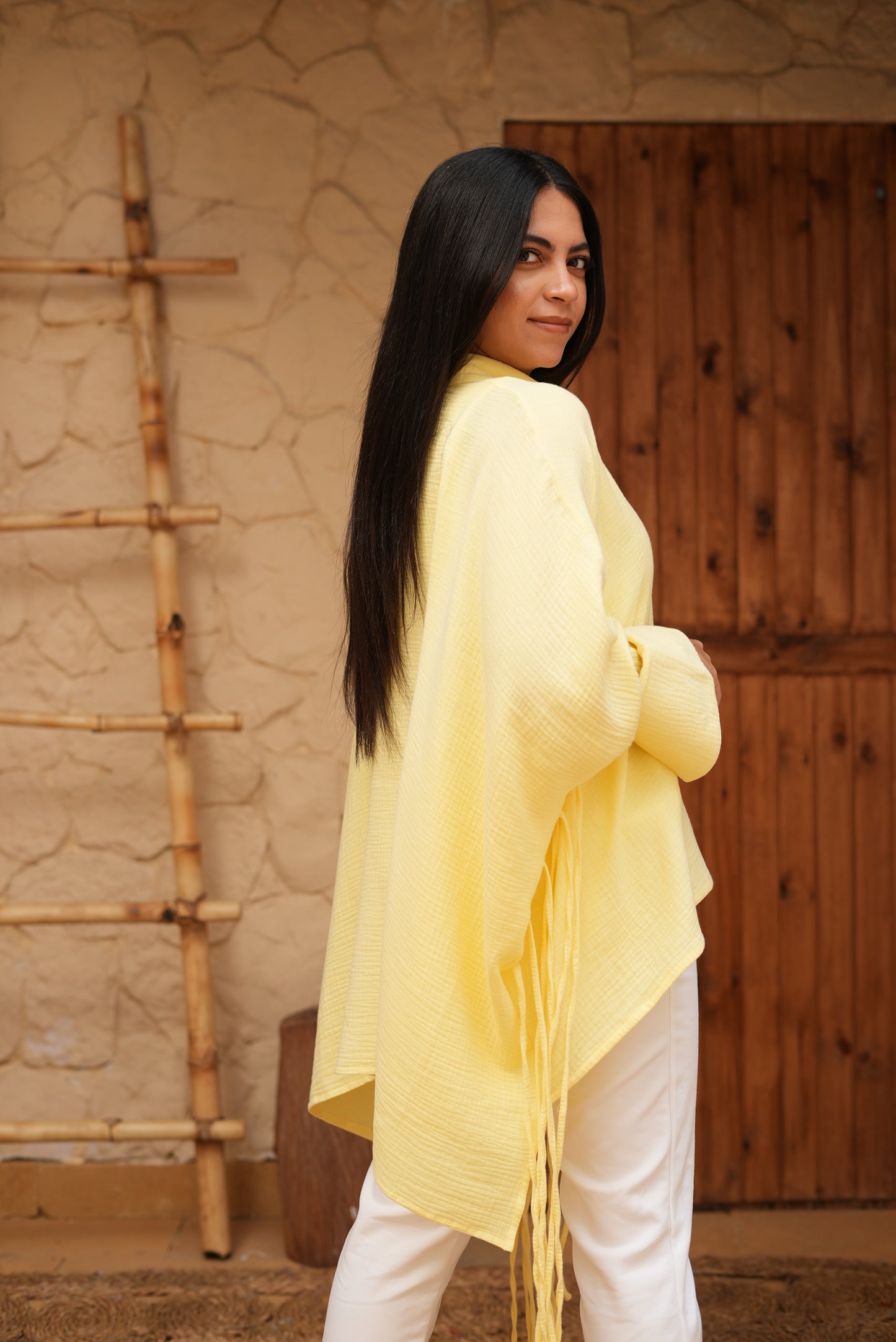 Short Butter Yellow Fringed Tunic