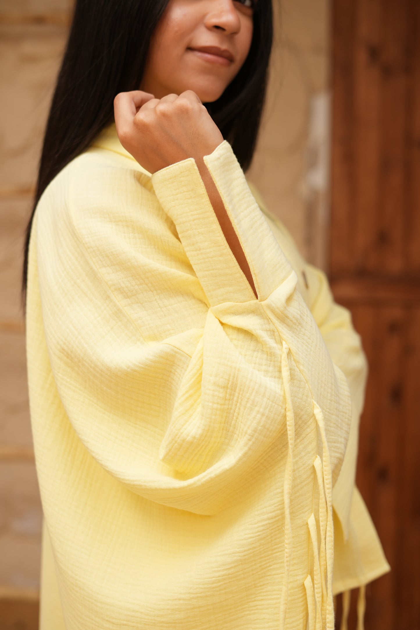 Short Butter Yellow Fringed Tunic
