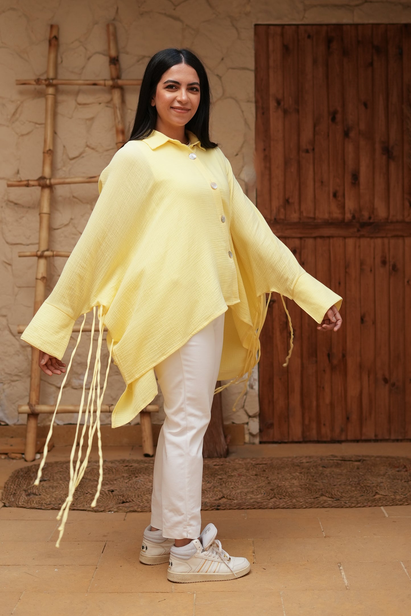 Short Butter Yellow Fringed Tunic